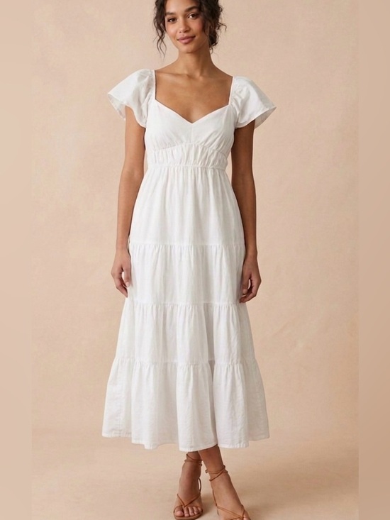 Altar'd State Dresses & Skirts - Altar'd State White Tiered Maxi Dress with Flutter Sleeves